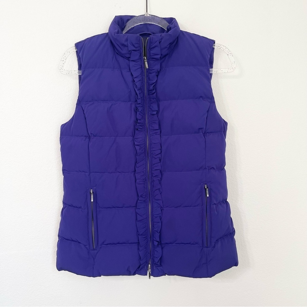 Talbots Women's Ruffle Front Puffer Purple Down Full Zip Vest Size XS